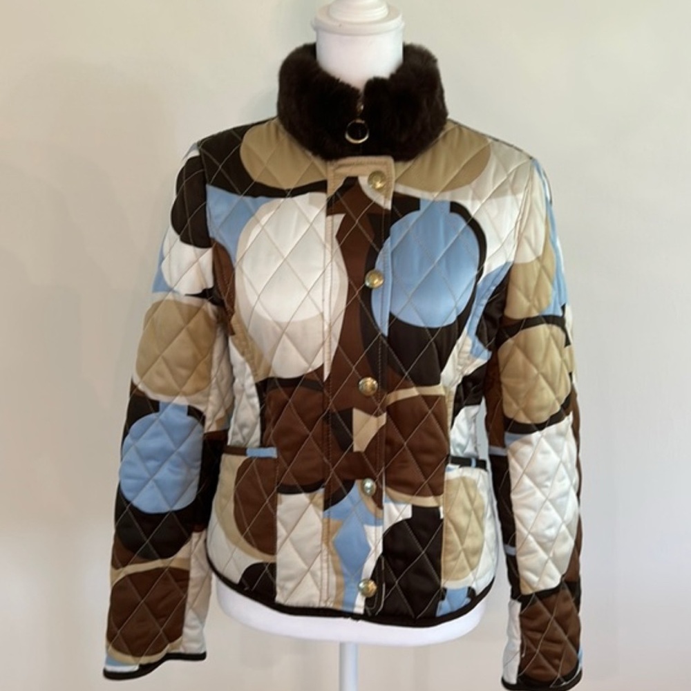 Coach Geometric Quilted Jacket with Brown Collar